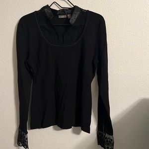 APT 9 Black Long Sleeved Blouse With Lace Collar/Wrists Size XL
